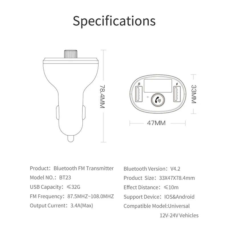 USLION FM передатчик модулятор Bluetooth Handsfree автомобильный комплект аудио MP3 плеер с 3.4A