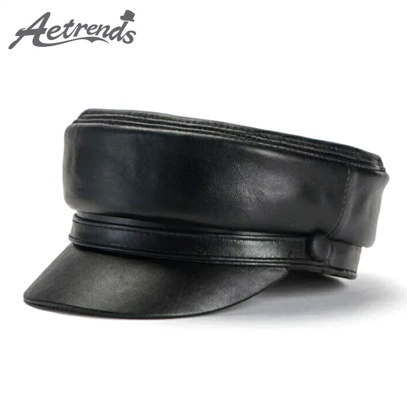 [AETRENDS] армейская Кепка из натуральной кожи Мужская Военная кожаные плоские кепки