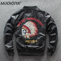 mens genuine leather jacket sheepskin indian embroidery slim flight suit baseball uniform jacket