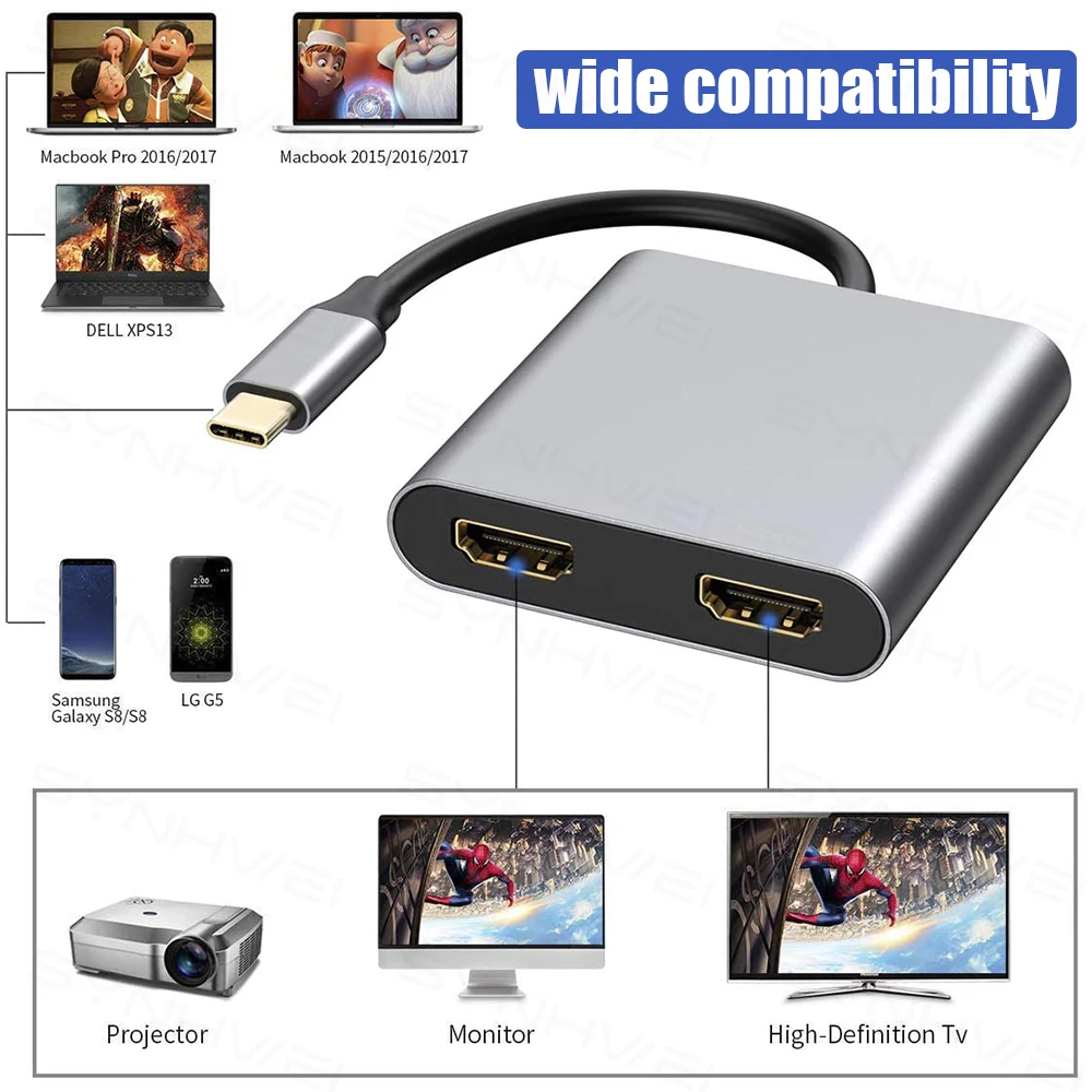 Двойной Концентратор HDMI USB C с VGA 1080P 87 Вт PD 3.0 док-станция двойным экраном для Macbook Air