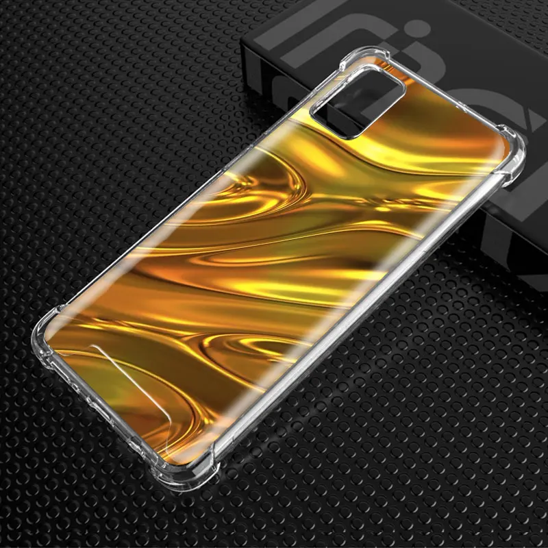 

Phone Case For Samsung Galaxy A51 A71 M31s S20 FE A21s A31 A41 A11 A12 A01 M51 Airbag Mobile Cover Gold Flower Pattern