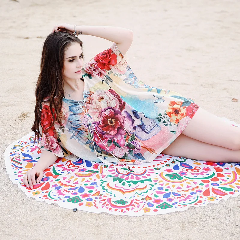 Круглое пляжное полотенце для взрослых летние полотенца большой розовый черный