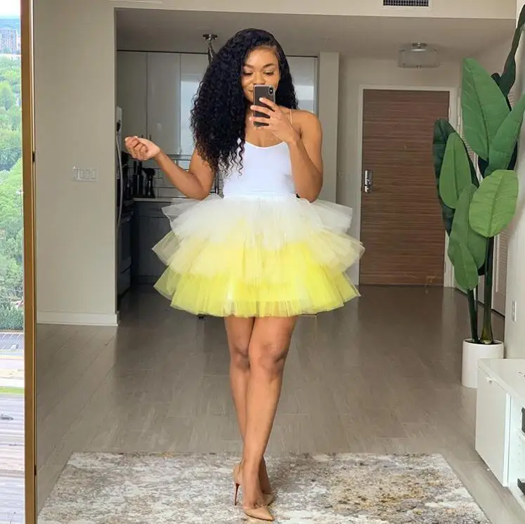 

Colorful Mix Color Mini Tulle Skirts Elastic Custom Made High Street Short Tulle Skirt Women Ruffles Tiered Tutu Skirt