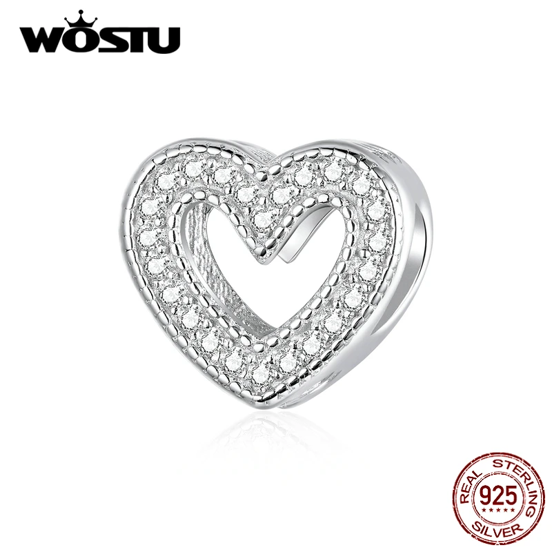 WOSTU сердце любовника очарование 100% стерлингового серебра 925 циркония кулон из