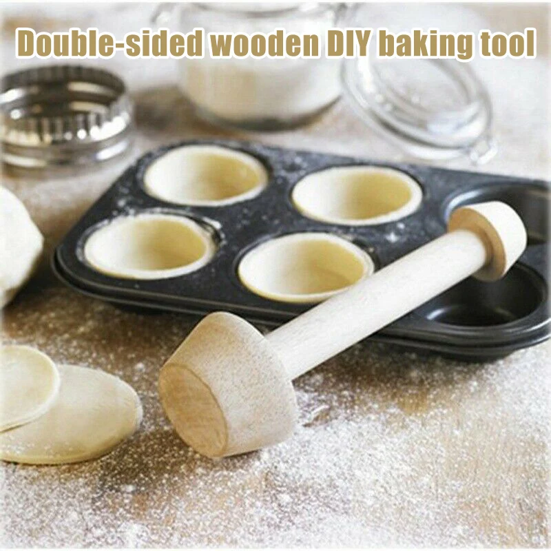 

New Egg Tarts-Tamper Double Side Wooden Pastries Pusher DIY Cake Baking Shaping Kitchen Tool Wooden Egg Tart Making FKU66