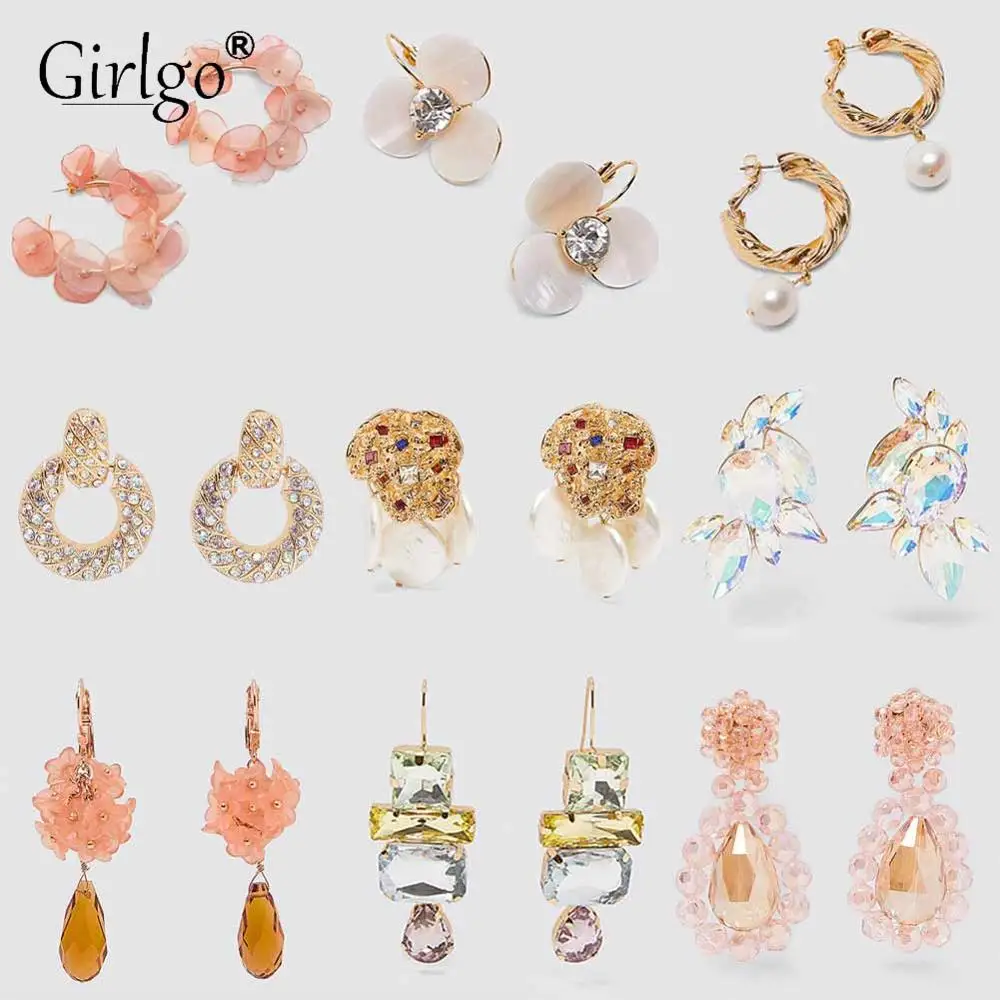 Girlgo богемный модный из хрустального стекла ZA Висячие серьги для женщин модные элегантные цветочные серьги подарки Ювелирные изделия вечерние оптом