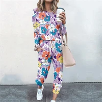 2021 new flower tie dyeing series spring long sleeve shirt t shirt 2 piece suit