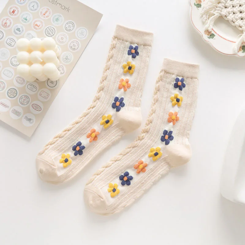 Новые модные женские носки с цветами тапочки хлопковые в Корейском стиле