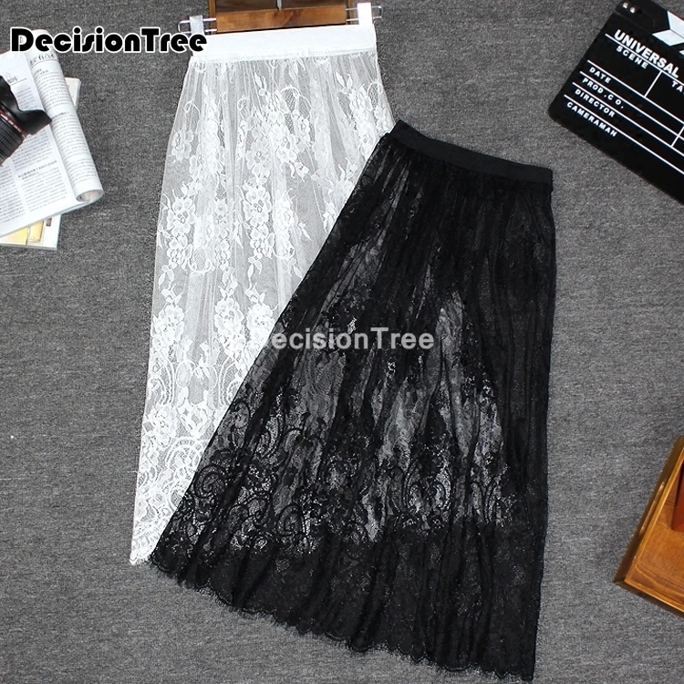 Женская кружевная юбка макси с атласной отделкой свободное нижнее белье