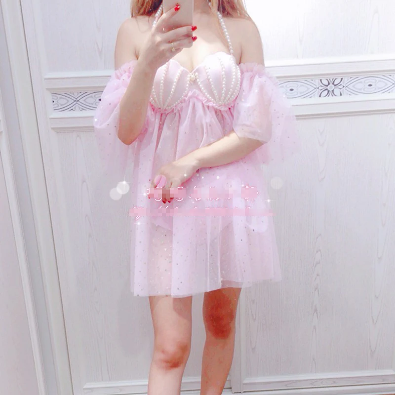 Женский купальник бикини Русалочка с блестками и градиентным жемчугом рукавами