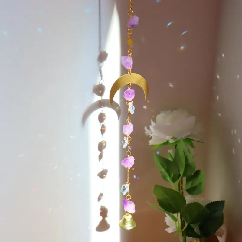 

Crystal Aurora Wind Chimes Rainbow Moon Bell Hanging Decoration Elegant Prismatic Pendant Balcony Window Chandelier Ornament