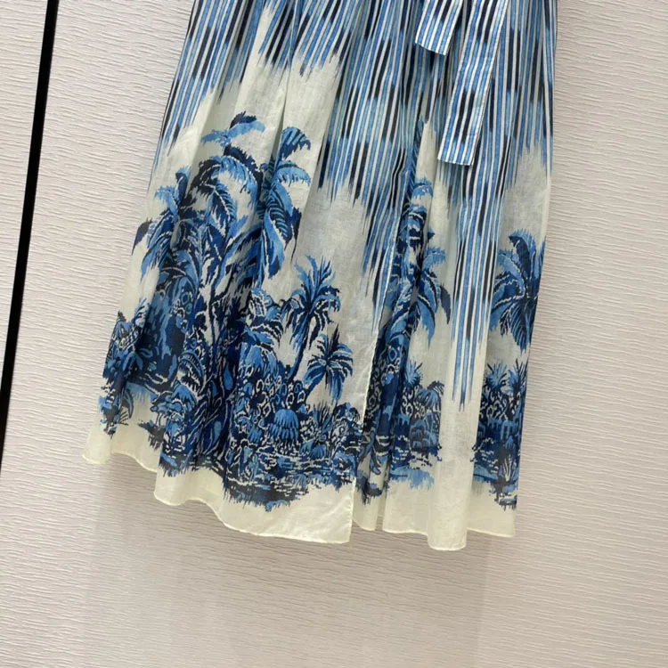 

2021 spring and summer women's new leisure and holiday stripe printing irregular lace-up medium and long overskirt