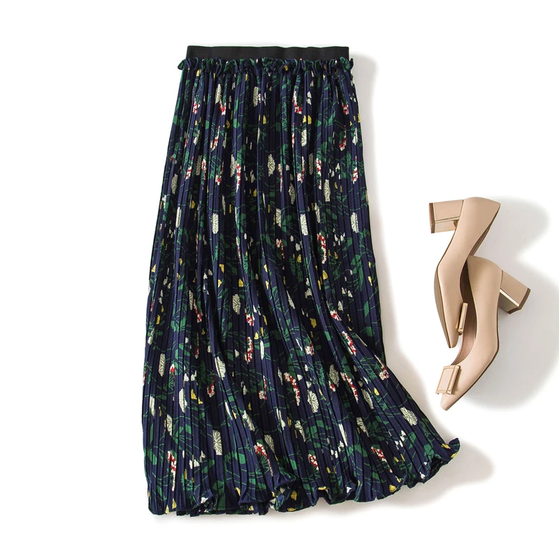 Женская летняя плиссированная юбка из шифона с цветочным принтом размера плюс