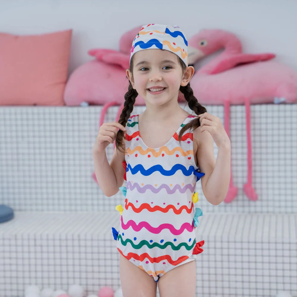 

Hollead Children Summer Sling Swimwear Girls Swimsuit+Hat Sets Kids Lovely Print One-Piece Bikini Hawaii Beach Clothes 2-7 Year