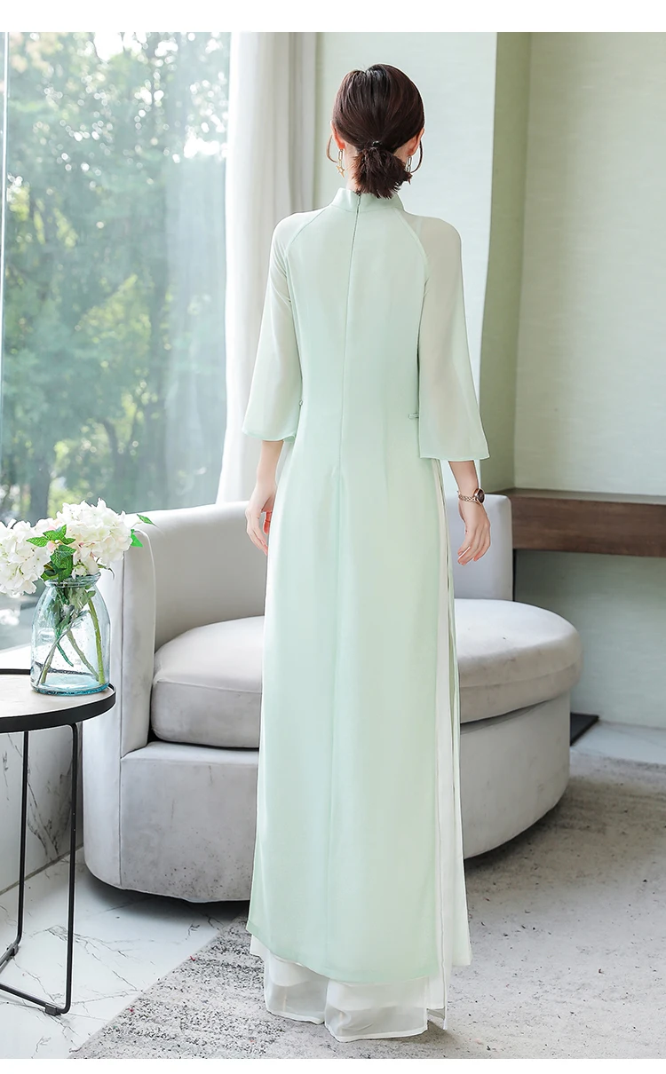 2020 вьетнамское китайское Ципао Aodai для женщин топ + pants-2pcs шт./комплект |