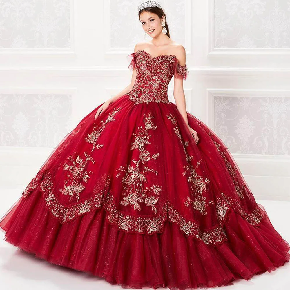 

Красное бальное платье, платья для выпускного вечера, Кружевная аппликация из бисера лиф-корсет, платье принцессы с открытыми плечами, вели...