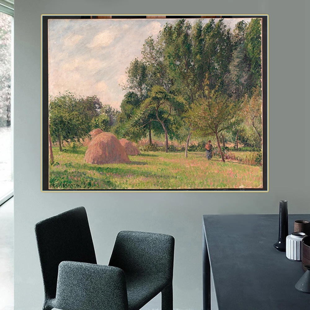

Citon Camille Pissarro《Haystacks, Morning, Éragny》Canvas Oil Painting Famous Artwork Picture Poster Wall Decor Home Decoration