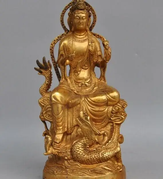 Старый китайский буддистский Бронзовый свинка сидеть Дракон Гуань Инь богиня