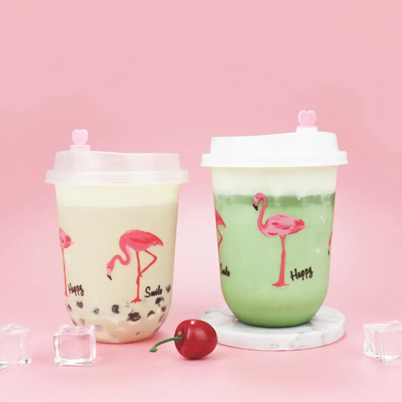 50 шт. одноразовые прозрачные чашки с крышкой в форме фламинго|Одноразовые чашки| |