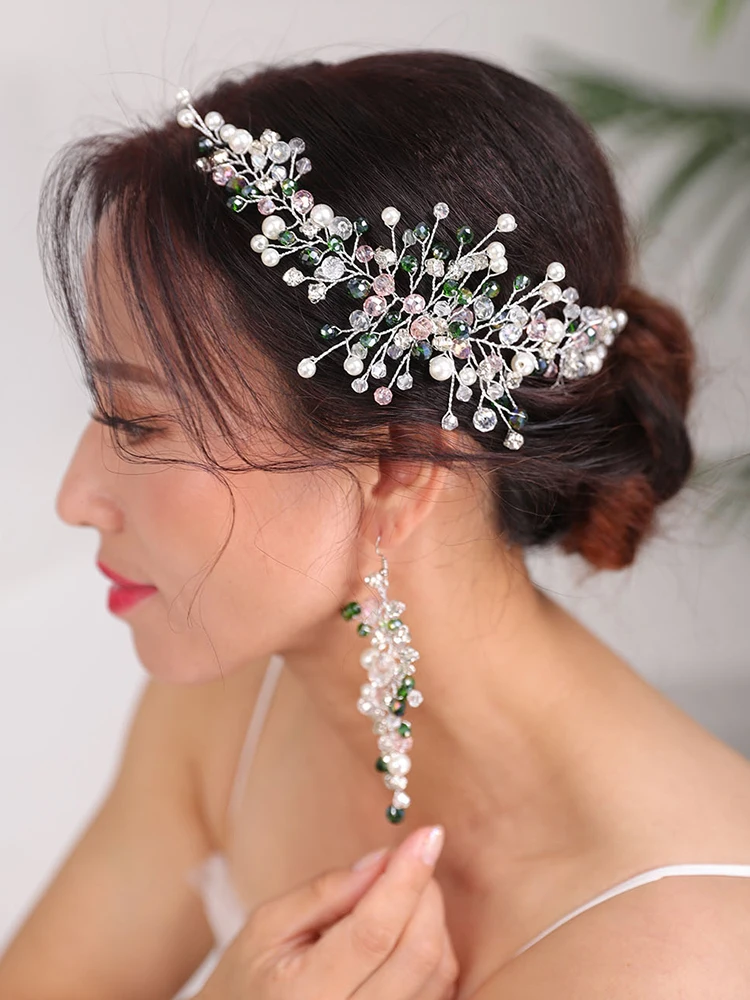 Свадебные украшения для волос серьги богемный зеленый головной убор аксессуары