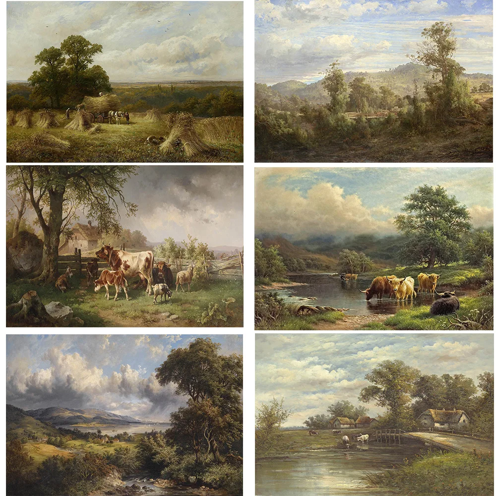 

Rural Natural Scenery Photography Backdrop Photo Studio Oil Painting Old Master Portrait Background Farm Cattle Sheep Photocall
