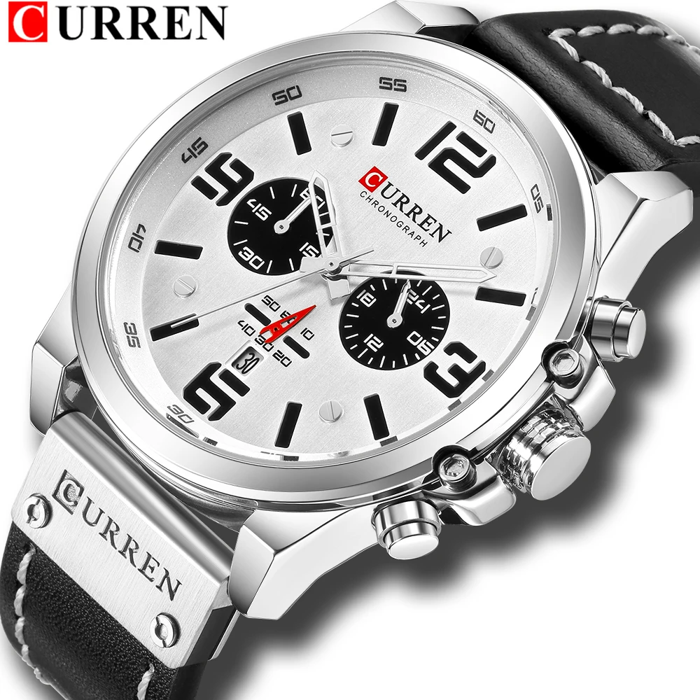 

Fashion classic black white chronograph watch men CURREN 2020 men watches casual Quartz wristwatch male clock Reloj Hombre