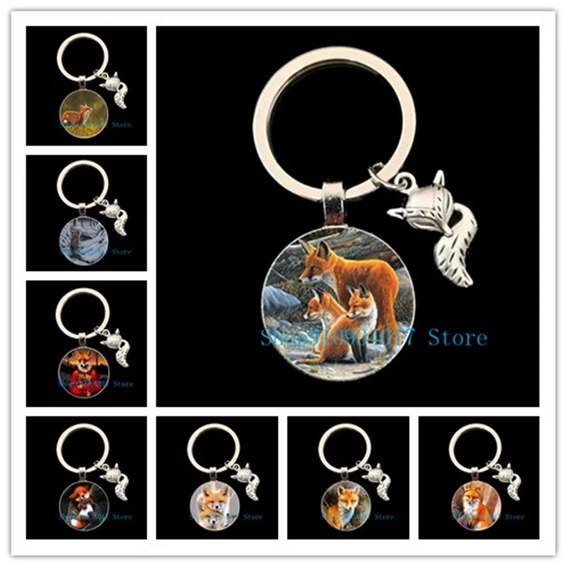 Новый милый лисичка картинка стеклянный кабошон брелок животное кулон ключ кольцо девушка Рождество подарок DIY круглый.