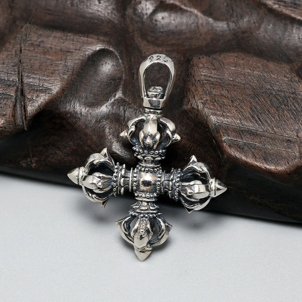 Подвеска мантра из стерлингового серебра 925 пробы Крест Ваджра кулон для мужчин и