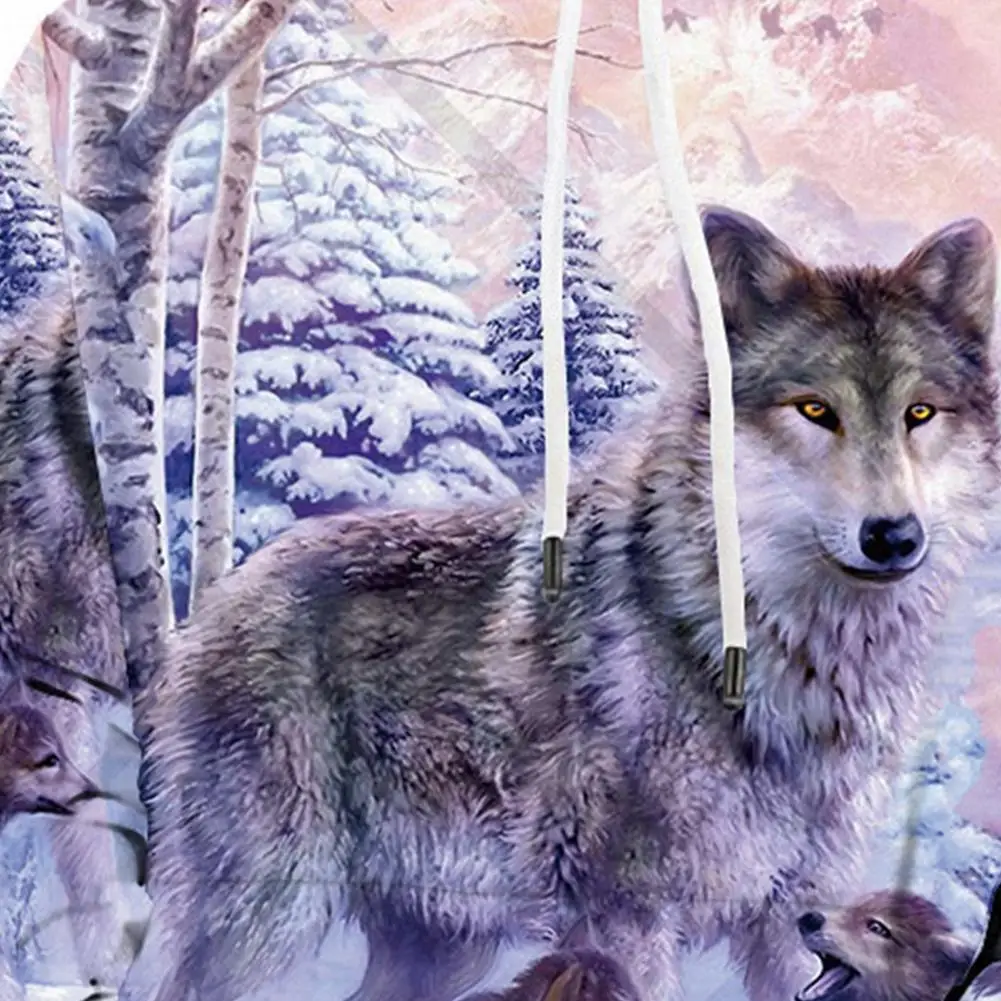 

Hoodies Men 3D Wolf Print Long Sleeve Drawstring Hooded Sweatshirt Pullover Hoodie