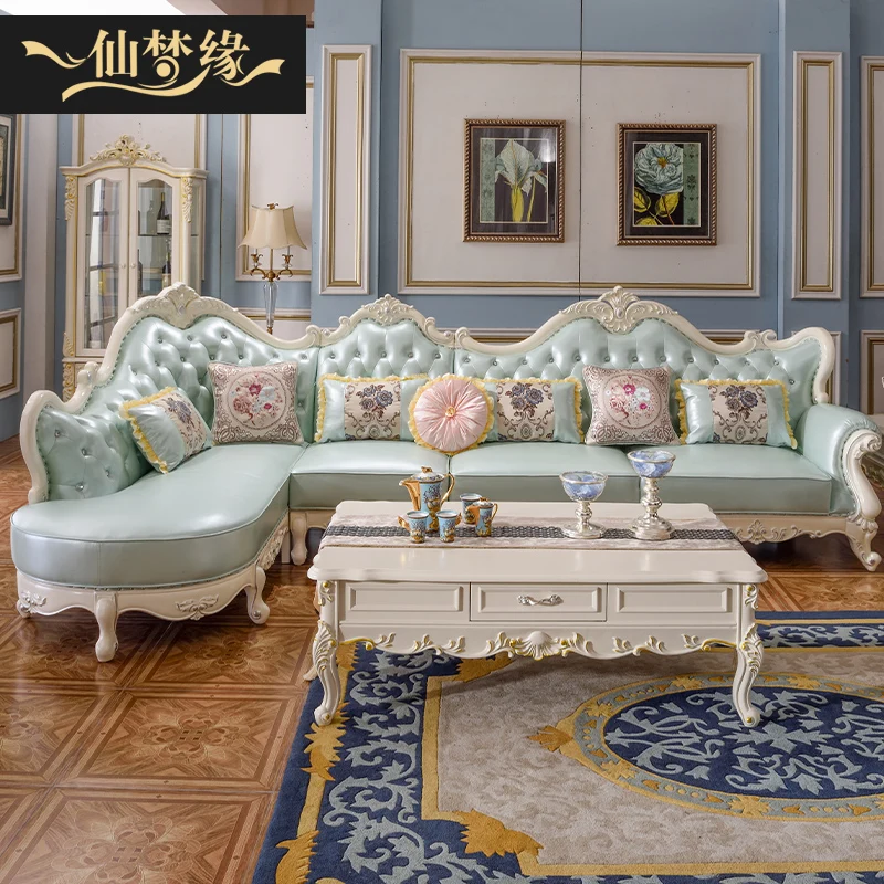 Kaufen Europäischen Stil Villa Wohnzimmer Leder Geschnitzte Sofa Licht Luxus Master Qualität