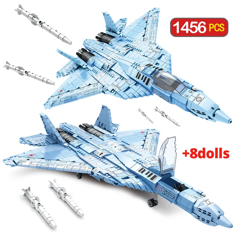 

City WW2 Military Technical Su-57 Heavy Fighter Aircraft Building Blocks Army Weapon Airplane Figures Bricks Toys for Boys