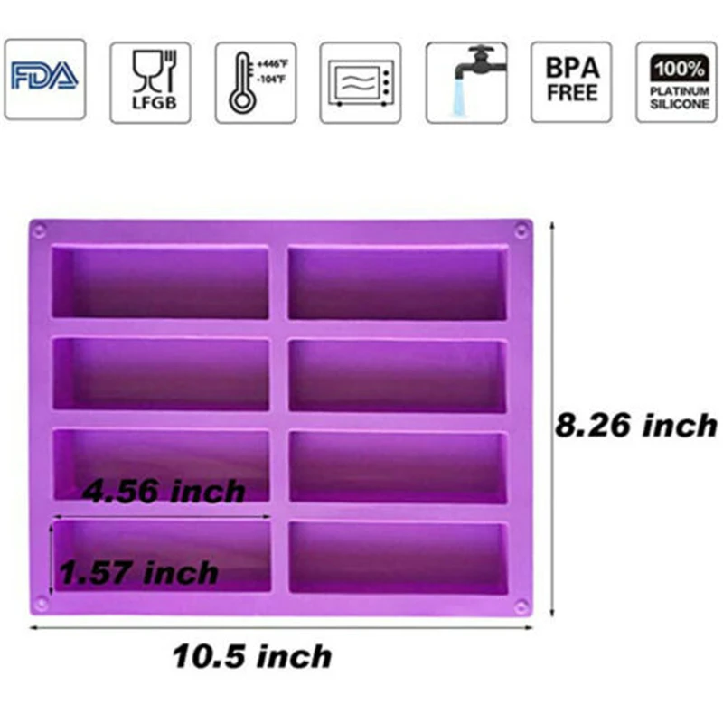 

Chocolate Baking Tray Silicone Rectangle Ice Cube Soap Mould Cake Mold 8-Cavity