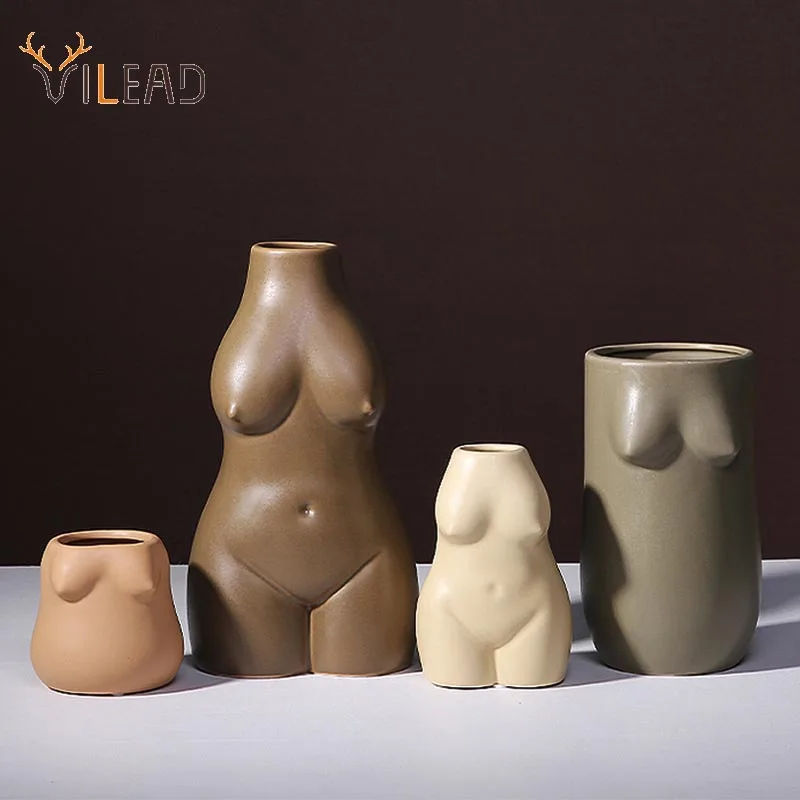 

VILEAD Ceramic Woman Body Art Flower Vases Figurines Nordic Flowerpot Planter for Flowers Decorative Vases Modern For Interior