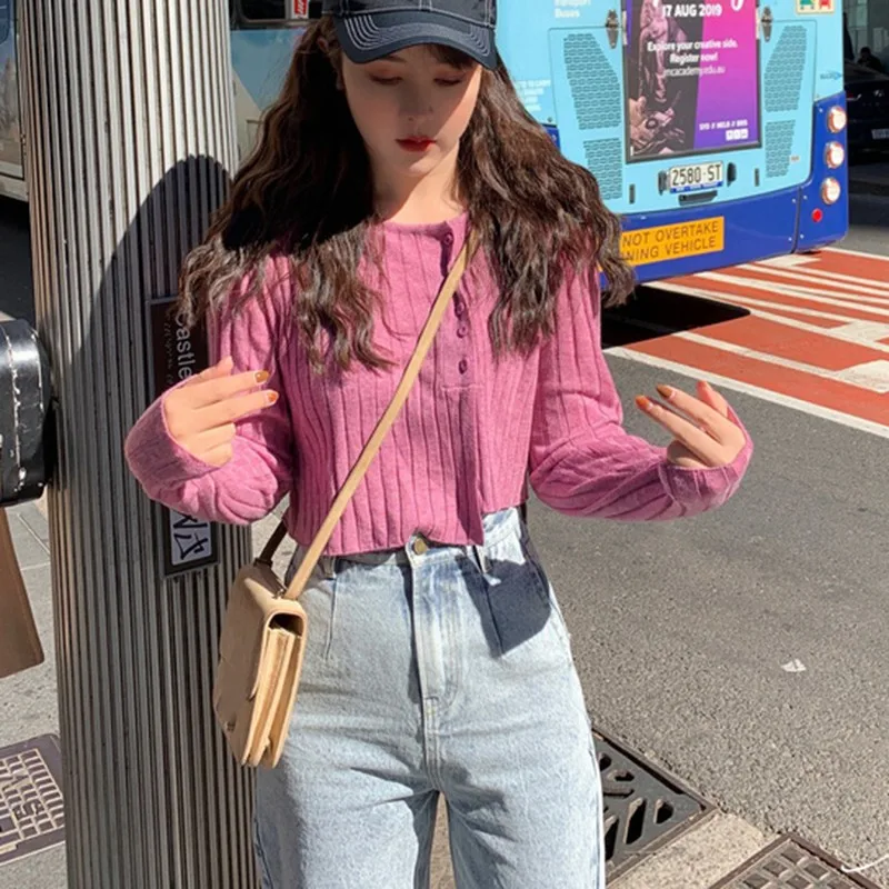 

Autumn Cardigan Knit Cardigan Round Neck Asymmetric Casual Short Knit Cardigan