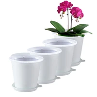 4 pack plastic flower pot orchid pots with holes indoor herb planter succulent pots with drainage saucer trays