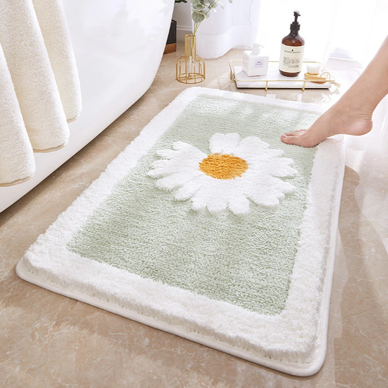 

Factory Cartoon Daisy Flocking Floor Mat Household Toilet Door Carpet Bathroom Antiskid Mat Water Absorbent Pad