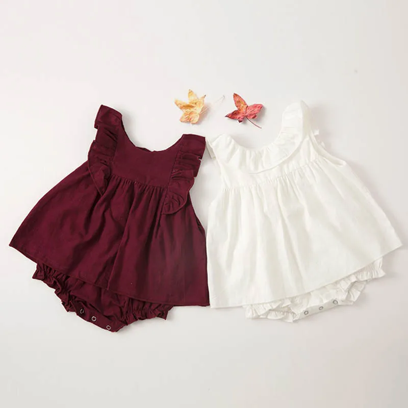 

Baby Girls Clothes Summer 0-24M Infant Baby Girls Jumpsuit Toddler Baby Girl Dress Romper Solid Color Cotton Sleeveless