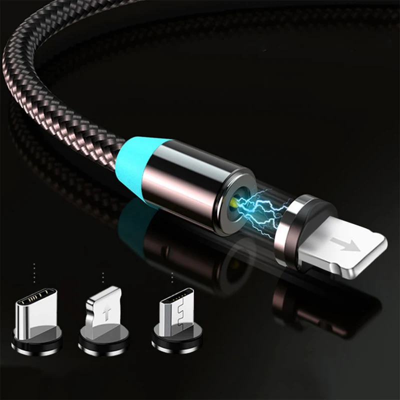 Магнитный USB-кабель со светодиодной подсветкой, 2,4 А, кабель для быстрой зарядки типа C, магнитное зарядное устройство, кабель для передачи данных, кабель Micro USB, шнур USB
