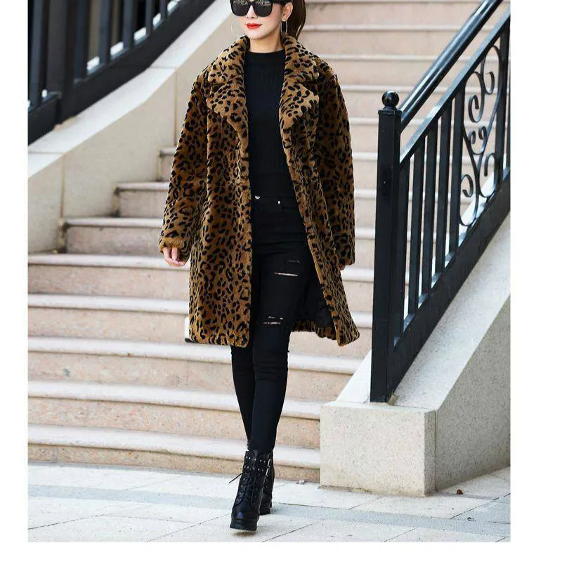 

Women Autumn Winter Leopard Faux Fur Coat Woman Jacket
