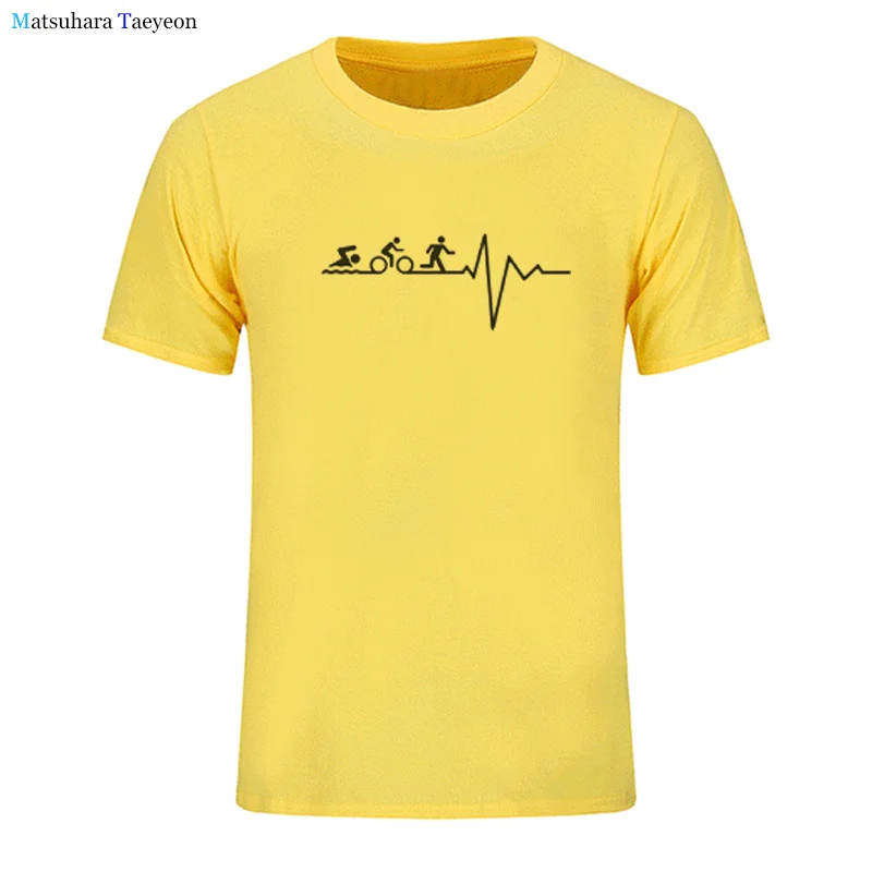 

Summer Cotton Short Sleeve T-shirts Man Heartbeat Triathlon Mens T Shirts O Neck Gift for Friends Cool Clothing Big Size T Shirt