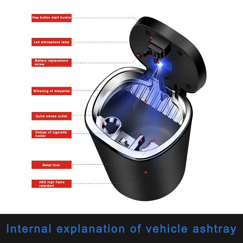 

1Pcs Car ashtray Holder With LED Light Portable cup holder Ashtray for car cigarette Holder with Lid interior car accessory