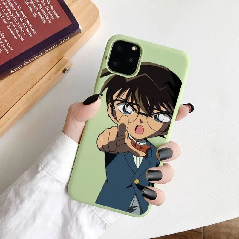 

anime Detective Conan Phone Case Green Candy Color for iPhone 6 7 8 11 12 s mini pro X XS XR MAX Plus