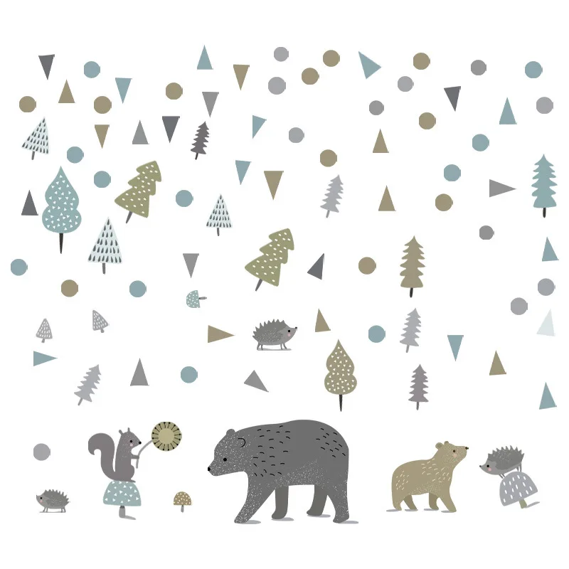 

Nordic Wall Stickers for Kids Room Bedroom Living Room Wall Decoration Kindergarten Self-adhesive Bear Forest Room Decor Mural
