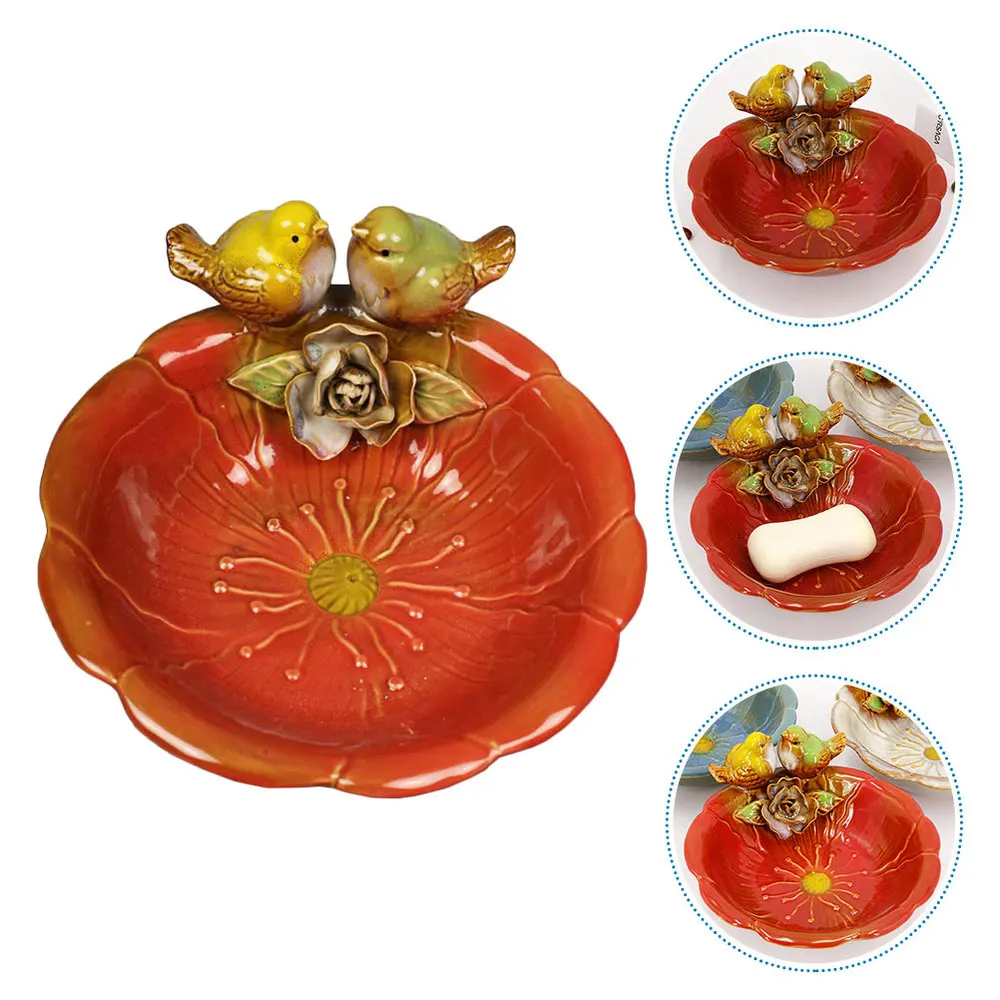 

1PC Ceramic Bird Feeder Kitchen Storage Fruit Plate Desktop Crafts Tray (Red)