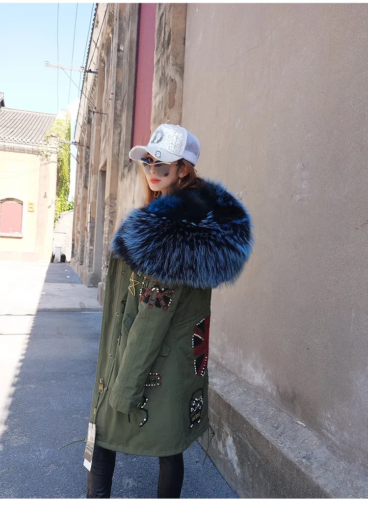 Новинка 2020 Женское пальто средней длины с подкладкой из лисьего меха вышивкой и