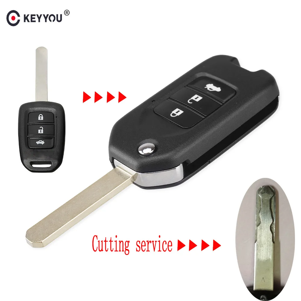 

KEYYOU Uncut/Cut 3 Buttons Smart Remote Key Fob Case For Honda FIT XRV VEZEL CITY JAZZ CIVIC HRV Folding Flip Auto Car Key Shell