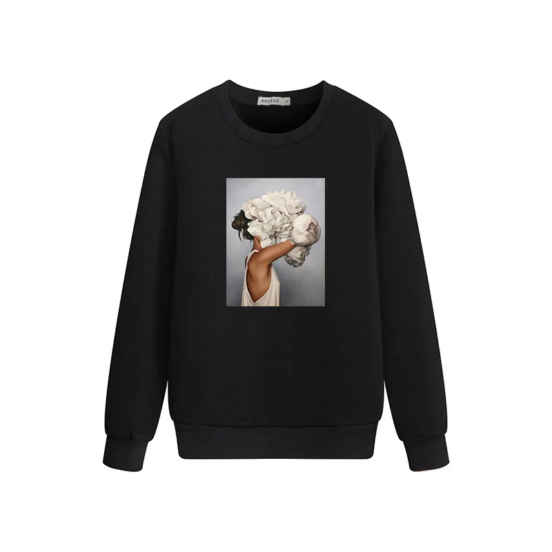 

Spring and Autumn Tops Women's Clothing Fashion Black Printed Polar Fleece Casual Simple Streetwear Women korean fashion