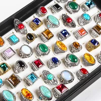 20pcslot nature stone tibetan silver rings men vintage alloy couple turquoise jewelry rings women wedding wholesale lots
