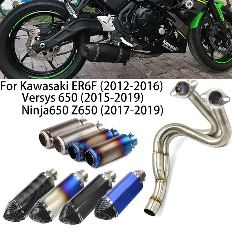 

51mm Modified Exhaust Full System Front Link Pipe Motocross Muffler Escape Moto For Kawasaki ER6N ER6F Versys 650 Z650 Ninja 650