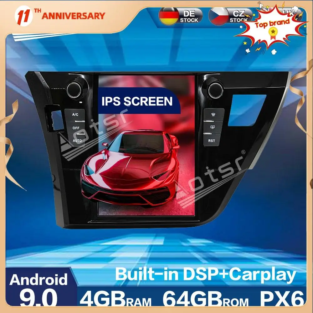

Aorts Tesla Style PX6 Android 9.0 4+64GB Car Radio Player GPS Navigation Auto Stereo HD Multimedia For Toyota Corolla 2014- 2017